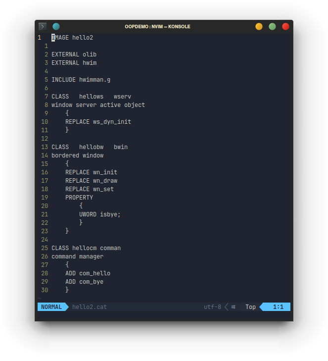 A screenshot of DEMO.CAT, the sample category file from the SIBO C SDK.