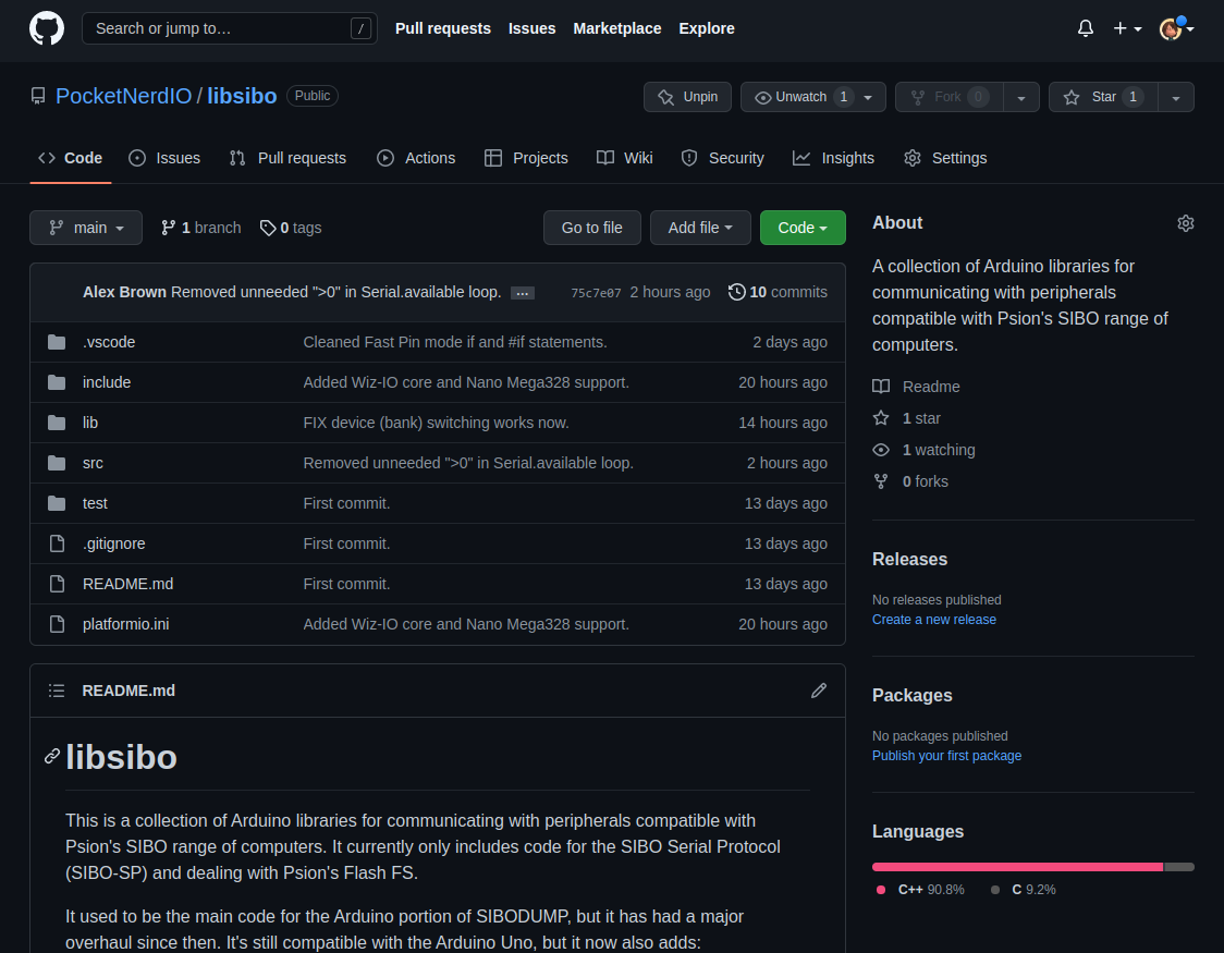 Screenshot of the libsibo repo on GitHub