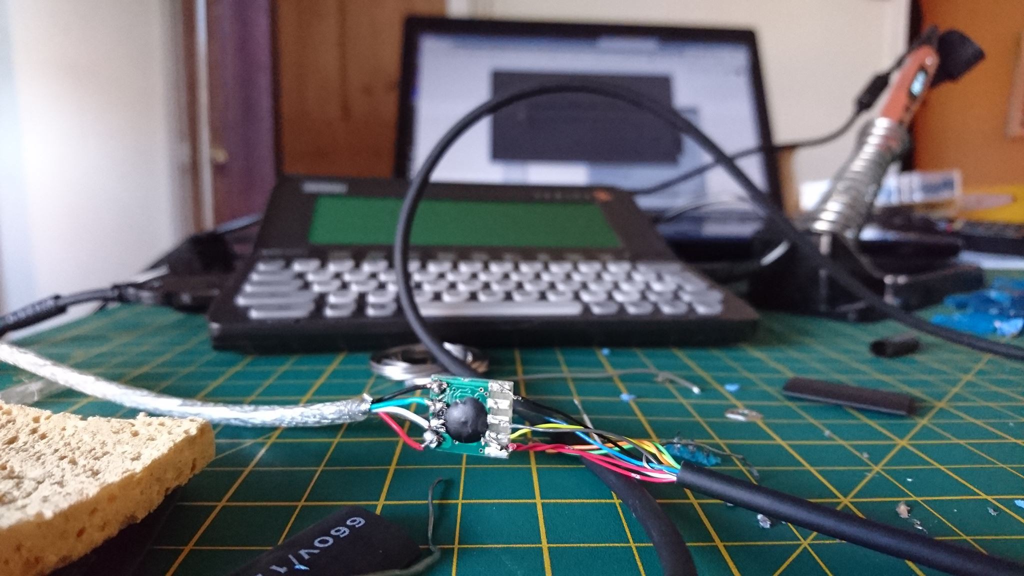 CH340 board soldered to a USB cable and a Honda cable